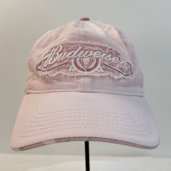 Budweiser Distressed Pink Baseball Cap Camo Brim Adjustable Strap Womens Hat - Picture 1 of 9